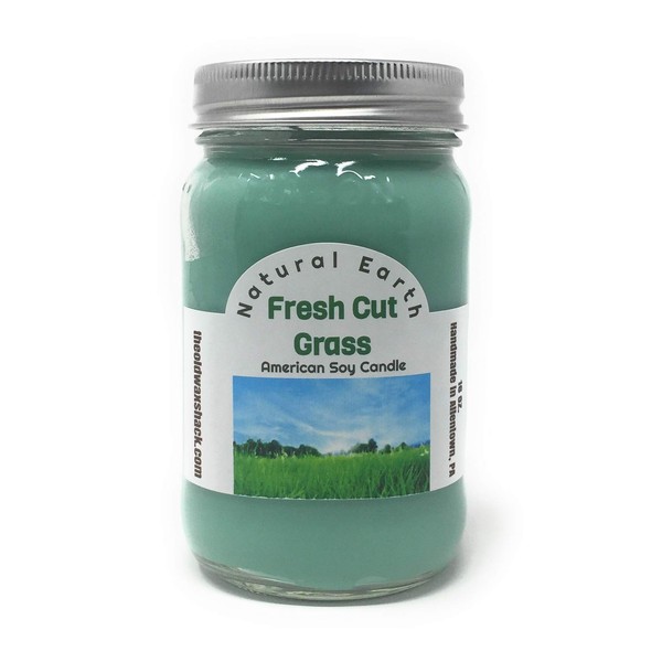 The Old Wax Shack Freshly Cut Grass - Soy Candle - 16 Oz. Mason Jar
