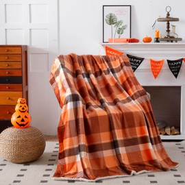 Fall Plaid Throw Blanket 50"x60",Autumn Orange Rust Room Decor Soft Warm Fleece Fuzzy Checkered Blanket for Couch Living Room Bed Camping Chair Dorm