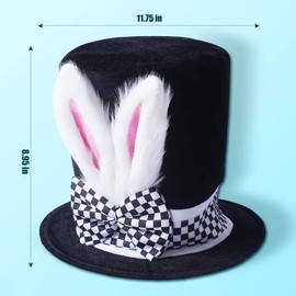 Seiddons Easter White Rabbit Hat Set-Include Rabbits Ears Topper Plush Hat Clock Bowtie Cosplay Bunny Dress Up Costume Accessories