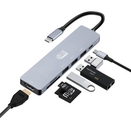 Adesso AUH-4025 USB C Docking Station Multiport Adapter Type C Hub Supports USB C to x1 4K HDMI, 3X USB-A 3.2, 1x PD, 1x Micro SD, 1x SD Card Reader