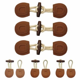 Vintage Decor 6 Pairs PU Leather Sew- on Toggles Closures Retro Horn Buttons Shawl Clips Cardigan Buckle for Knitwear Windbreaker Woolen Coat Sewing Accessories Brown Horn Button, Leather Buttons