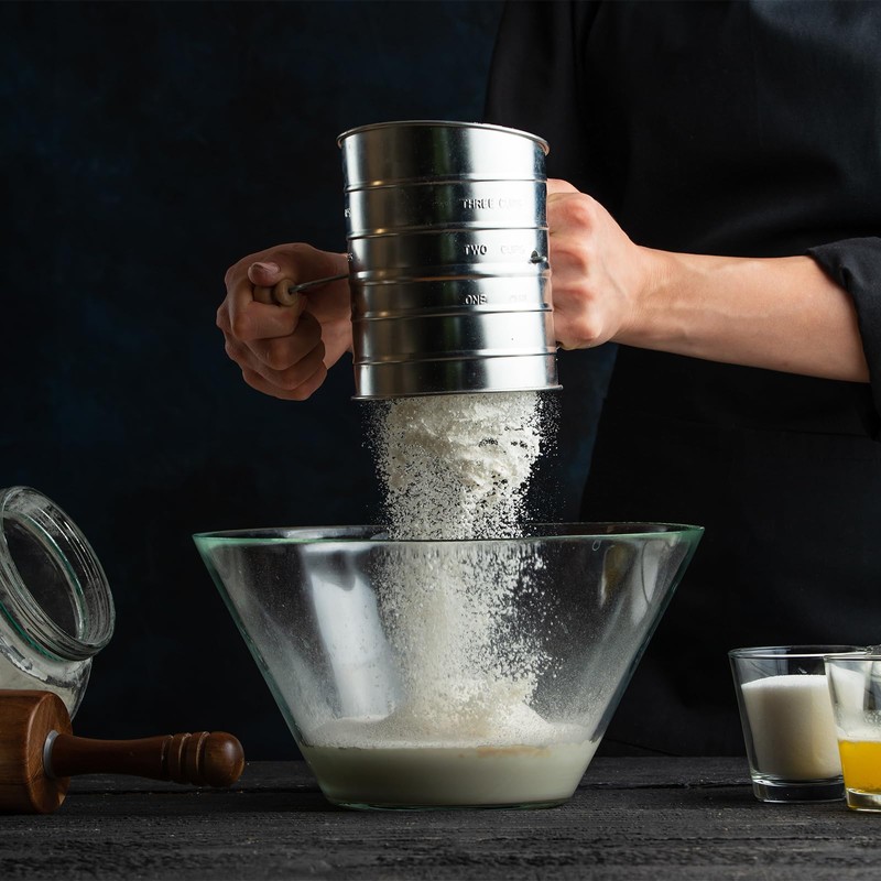 Flour Sifter for Baking, Stainless Steel 3 Cup Flour Sifter