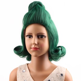 PATTNIUM Kids Child Green Wig Short Dark Green Wig Girls Cosplay Synthetic Wig