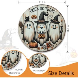 HEYINSHEN Letrero redondo para decoración de puerta de entrada en Halloween, cartel de bienvenida de calabaza y fantasma, con la leyenda Trick or Trea