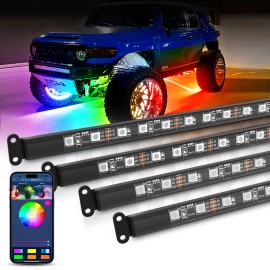 MICTUNING 4pc RGB Dream Color Dreamcolor Underglow LED Kit Car Neon Strip Light Music APP