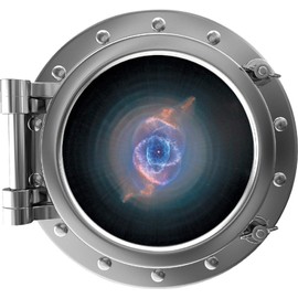 24" PortScape Instant Space 3D Window Cats Eye Nebula #1 Silver Porthole Wall Decal Removable Wall Sticker NGC 6543 Constellation of Draco NASA Galaxy Hubble Telescope Instant View Educational Decor