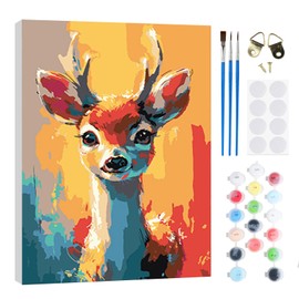 RICUVED Deer Painting by Number Kits for Adult Kids, DIY Animal Canvas Oil Painting Kit for Kids or Beginner with Paint Brushes Acrylic Pigment Drawing Paintwork with Wooden Frame 20x30cm