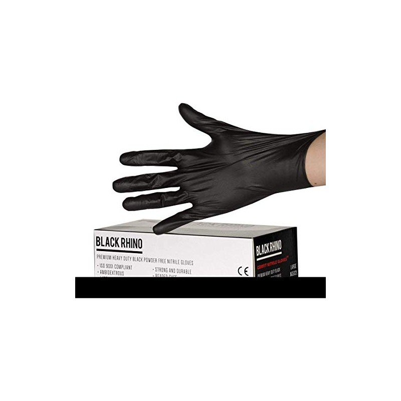 Rhino Heavy Duty Nitrile Powder Free Gloves XL Black Pk100