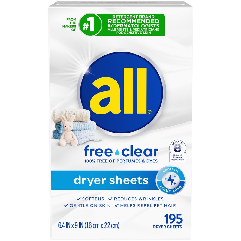 all Fabric Softener Dryer Sheets for Sensitive Skin, Free Clear,