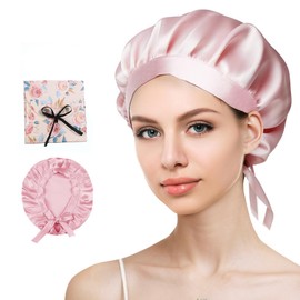 Silk Hood for Sleeping - 100% Mulberry Silk Sleep Cap, Adjustable & Breathable Sleep Cap Silk, Silk Bonnet for Women, Non-Slip & Easy Care (Pink)