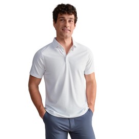 Rhone Men's Regatta Pique Polo - Anti Odor, Moisture-Wicking Lightweight, Golf Polo Shirt for Men (White, Large)