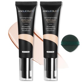 Anglicolor Matte Oil Control Concealer Foundation 2PCS, Flawless Soft Long Lasting Foundation Makeup,Waterproof Full Coverage Face Makeup Strong Concealer Foundation for Oily Acne Skin (2PC 101, 60ml)
