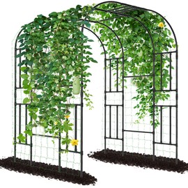 UrGROWA Outdoor Garden Arch Trellis, 87" H Large Garden Trellis for Climbing Plants, Metal Plant Support Trellis Archway Arbor Tunnel Large Trellis for Vegetables Plant Cucumber Trellis