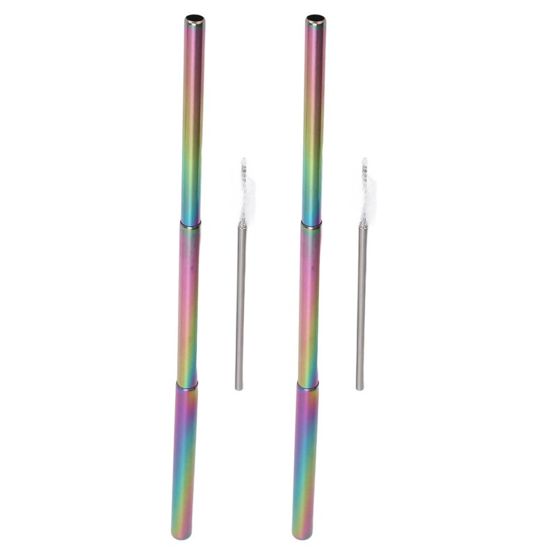2Pcs Collapsible Metal Straw 304 Stainless Steel Drinking Travel Telescopic