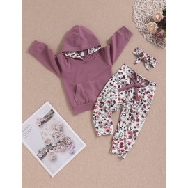 Winter Clothes for Baby Girl 18-24 Months Long Sleeve Hoodie Flower Printed Pants Winter Outfits Sets