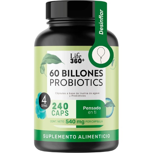 LIFE 360+ Probióticos 60 Billones | 240 Cápsulas con Inulina