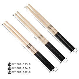 MUSO Premium Drum Sticks - Durable, High-Quality America Hickory Wood with Non-Slip Rubber Handle,Ideal for Drummers of All Levels, Perfect for Drums, Percussion and Practice – 5A, 7A, 5B (5A-4pairs)