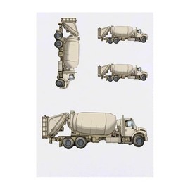 4 x 'Construction Cement Truck' Temporary Tattoos - Water Resistant, Skin-Safe, Non-Toxic Transfers, Mixed Sizes (TO00074780)