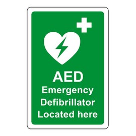 AED Safety sign - Emergency Defibrillator located here emergency sign - 1.2mm Rigid plastic for indoor/outdoor usage (200mm x 150mm) Viewing Distance within 5m.