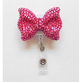 LOVEKITTY - 3D Blinged Out Hot Pink Cutie Rhinestone Kitty Bow Retractable Badge Reel/Name Badges/ID Badge Holder