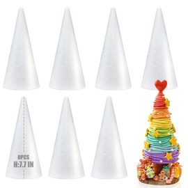 8 Pack Styrofoam Cones for Craft, 7.7x3in Craft Foam Tree Cones, White Small Polystyrene Foam Cones for Craft Use for DIY Art Projects, Christmas Tree Holiday Decor (7.7 * 3in-8pc)