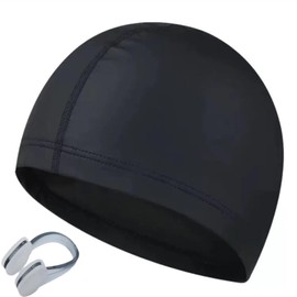 Swimming Cap for Men Women Adult Student Swim Cap High Elasticity Extreme Stretch 60cm Anti Slip Prevent Hair Wet While Swimming, Black(1 Swim Cap + 1 Swimming Nose Clip) Frenflu