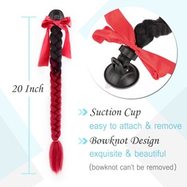 SEGO Helmet Pigtail Braids with Detachable Suction Cup with Bowknot Ponytails Hair for Women/Men 20 Inch 1 PCS/Pack (Helmet not Included)-Black to Red