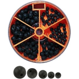 Set of 110 Premium Rubber Beads Assorted Rubber Beads in Dispenser Tin Stopper Beads for Fishing, Black