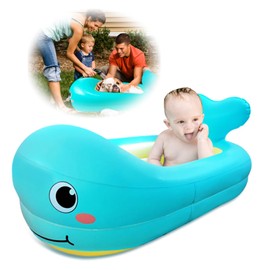 Inflatable Baby Bathtub in Whale | Portable Travel Baby Bathtub for Infants | Lightweight, Leakproof, and Foldable Baby Bath | Ideal for Travel and Home
