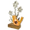 Wooden and Metal Bird Orange with Flowers 14 x 23