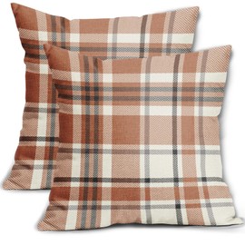 Aytipun Fall Plaid Pillow Covers 22x22 Set of 2 Burnt Orange Gray Cream Rustic Autumn Colored Print Decorative Outdoor Pillowcases Farmhouse Throw Cushion Case Decor for Home Couch Sofa Bed