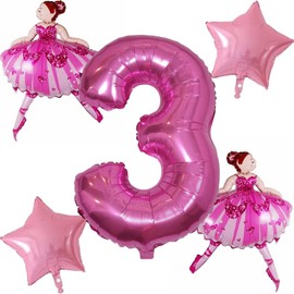 DIWULI Ballerina Birthday 3 Years - Ballerina Balloons