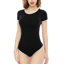 CutiePlusU Cotton Button in Crotch Bodysuits Adult Romper Basics Onesie SkyBlue XS, black