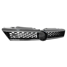 BST BSSP Front Upper Grille Grill Carbon Fiber Print Upper Hex Mesh Honeycomb Grill w/Chrome Trim for 2011 2012 2013 2014 Volkswagen VW Jetta, ABS Material