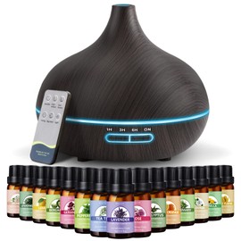 SACATR 550ml Aromatherapy Diffuser with 15x10mL Essential Oils, Ultrasonic Technology, Remote Control for Home Office