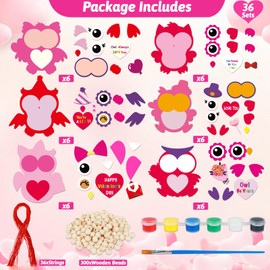 Qyeahkj 36 Packs Valentines Day Craft for kids valentines Owl Craft for Kids Valentines Crafts Make Your Own Owl Bulk Set for Classroom Decoration Home Game Activities