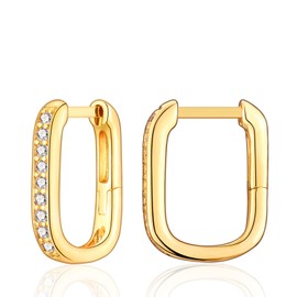 Small Hoop Earrings for Women Girls, Silver Huggie Cubic Zirconia Tiny Square Earrings with Sterling Silver Post White Gold Plated Earrings Jewellery for Christmas