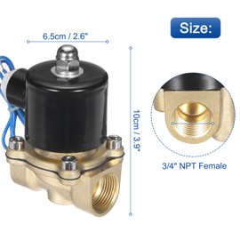 sourcing map Brass Electric Solenoid Valve, 3/4" NPT 12V DC Air Valve Normally Closed for Water Gas Fuel Diesel Oil