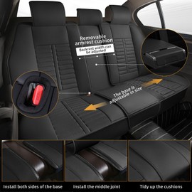 RAWAKORW Car Seat Covers Fit for Outlander Sport 2011-2023 2024 2025 Full Set Leather Seat Covers Set with Lumbar Support Premium Automotive Cushion Protector(5 Seat, Black)