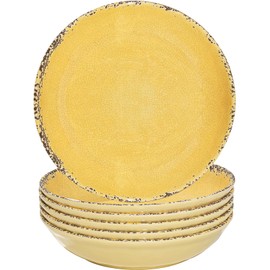ZAROCRUS Farmhouse Melamine Pasta Bowls Set, 42 OZ Large Salad Bowls Set, 9.25 inch 6 Piece large Soup Bowls,Wide and Shadow Rustic Round Serving bowl, Set of 6 Dinner Bowl,Yellow…
