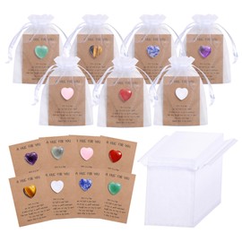 Top Plaza 24 Sets Pocket Hug Token Natural Heart Stones Crystal Bulk with Hug Cards Polished Gemstone Pocket Stone Bulk Set Chakra Meditation Energy Balancing Relationship Gifts