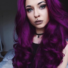 AFBeauty Dark Purple Lace Front Wig Long Wavy Ombre Purple with Black Root Side Part Wig Synthetic Natural Hairline Wig Heat Resistant Fiber Daily Makeup Wig for Women 24 Inches