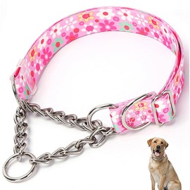 Choker Collar for Dogs,Martingale Dog Collar for Large Dogs,Choke Chain for Dogs,Training Escape Proof Heavy Duty Dog No Pull Dog Collar for Medium Large Pet Boy Male Dogs,Pink Floral L