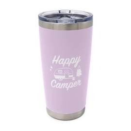 Dock N Stow Happy Camper Stainless Steel Tumbler with Vacuum Insulated Double Wall, Splash Proof Sliding Lid Great for Hot or Cold Drinks, Outdoor Camping Travel Cup RV Gifts Lilac 20 OZ