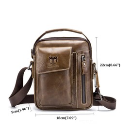 Men's Small Shoulder Bag, Genuine Leather Bag, Retro Lightweight Cross Body Everyday Satchel Bag for Business Casual Sport Hiking Travel Brown