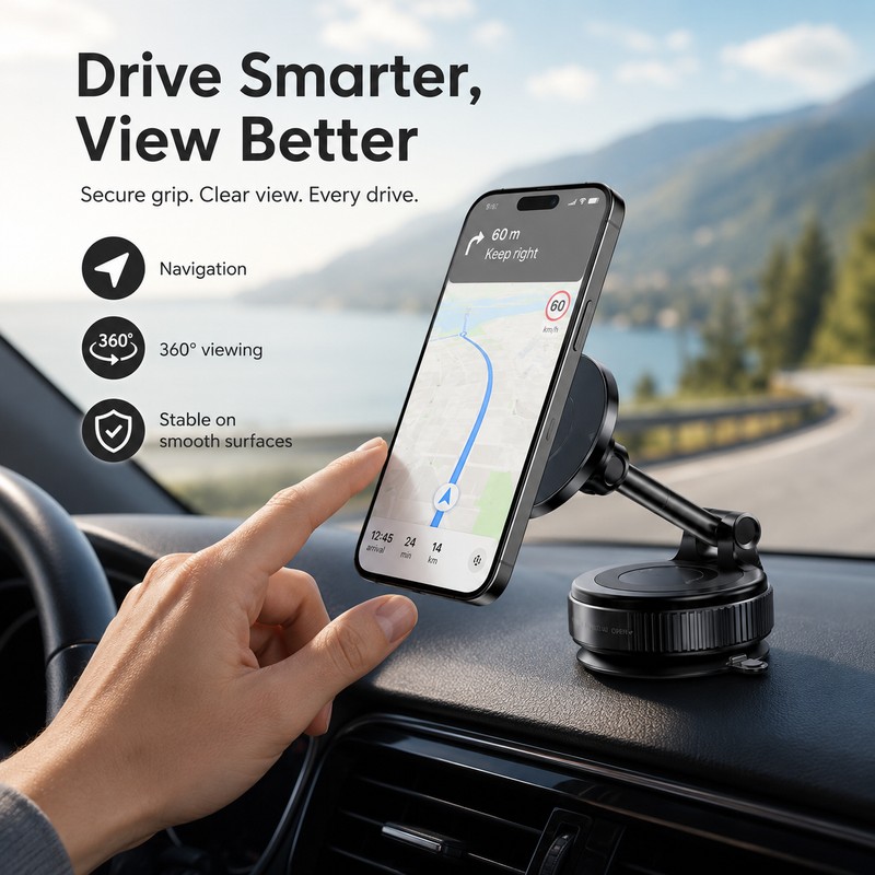 Magnetic Vacuum Phone Mount for Car & Home – 360°