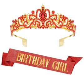 Happy Birthday Tiara & Sash Set for Birthday Girl - Red