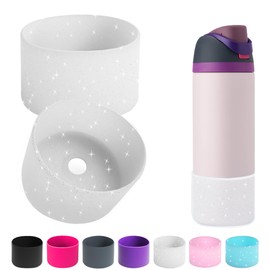 2PCS Silicone Water Bottle Boot for Owala 24oz 32oz 40oz,Anti-Slip Protective Sleeve Bottom Bumper Protector for FreeSip, Twist, and Flip Stainless Steel Water Bottles (Clear Glitter White, 32oz)