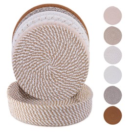 8 Inch Trivets for Hot Dishes, Pot Holders for Kitchen, 6 Pcs Heat Resistant Hot Pads with Storage Basket, Hot Plate Mats for Kitchen Countertops, Table, Home Essentials, Farmhouse Decor (Brown)