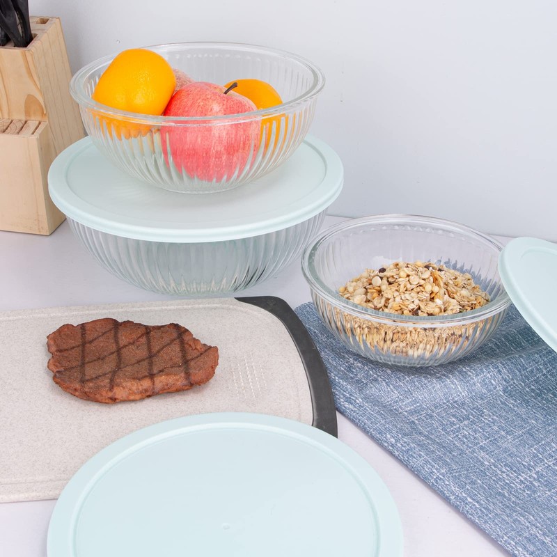 Luvan Glass Mixing Bowls with Lids Set(3.7QT, 2.1QT, 1.1QT),3PC Glass
